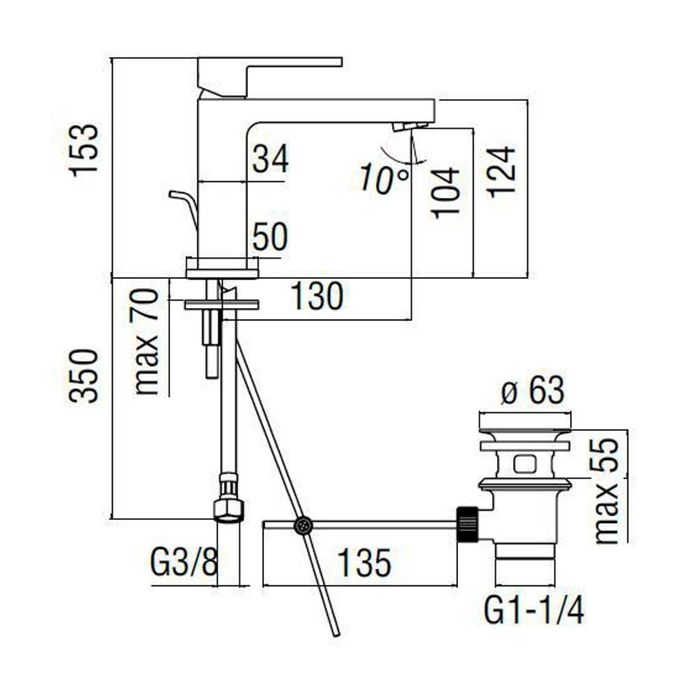 Смеситель для раковины TEKNOBILI UP UP94118/1CR