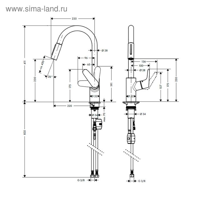 

Смеситель для кухни Hansgrohe Focus 31815800, с выдвижным изливом