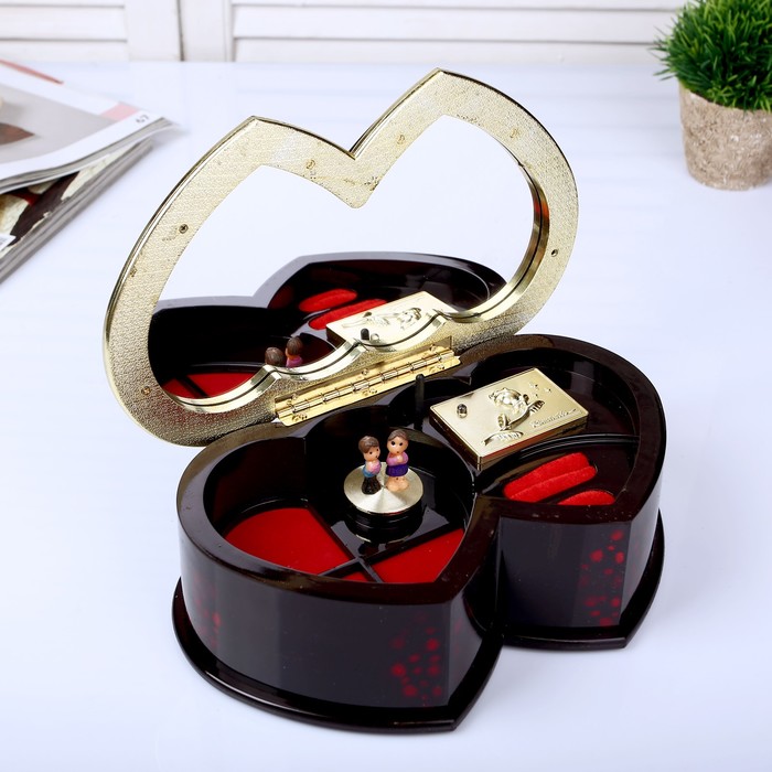 Шкатулка музыкальная "2 сердца" роспись, механическая