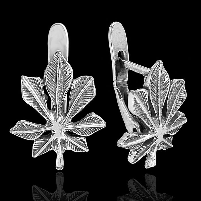 Серьги "Каштан", цвет черненое серебро