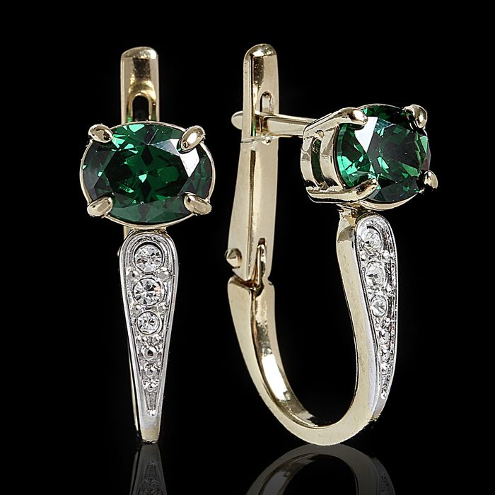 Серьги "Нателио", цвет зеленый в золоте