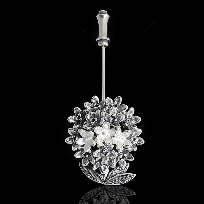 Брошь "Гортензия", цвет черненое серебро