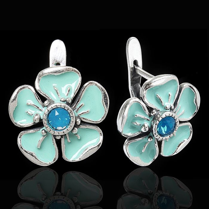 Серьги "Грейси", цвет голубой в чернёном серебре