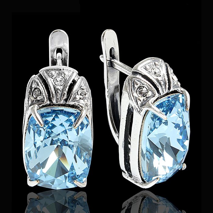 Серьги "Гололед", цвет голубой в черненом серебре