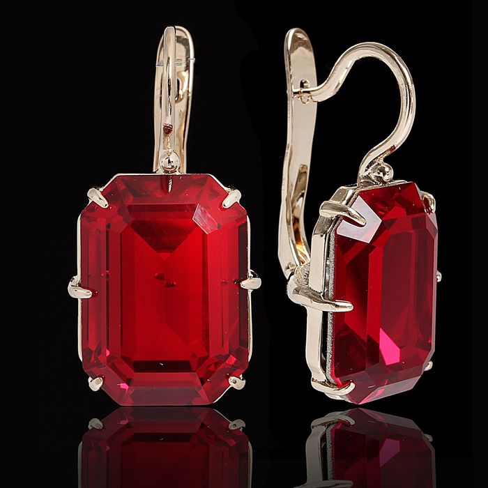 Серьги "Шквал", цвет алый в золоте