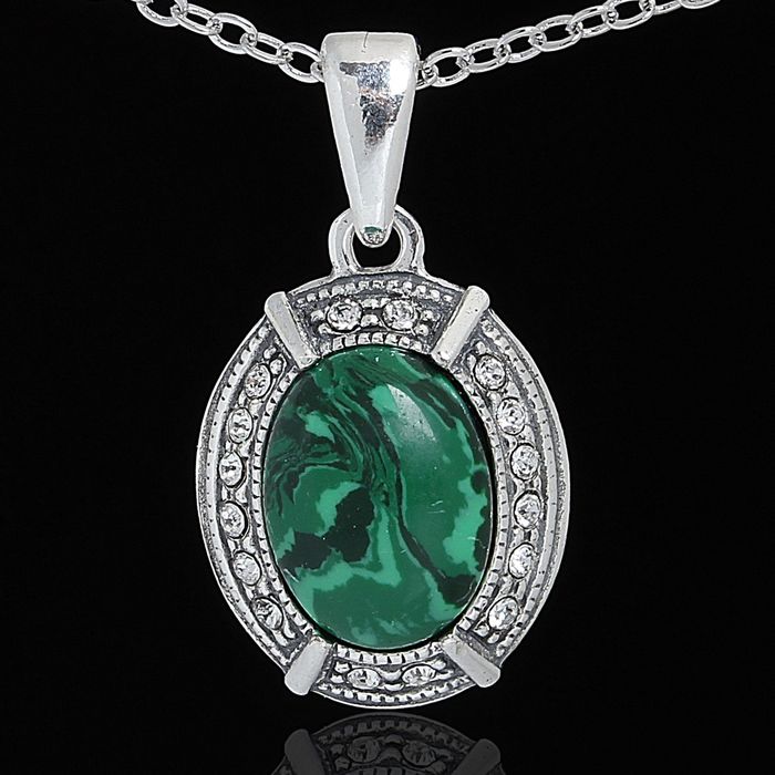 Кулон "Кордильеры", цвет бело-зелёный в чернёном серебре, 45 см