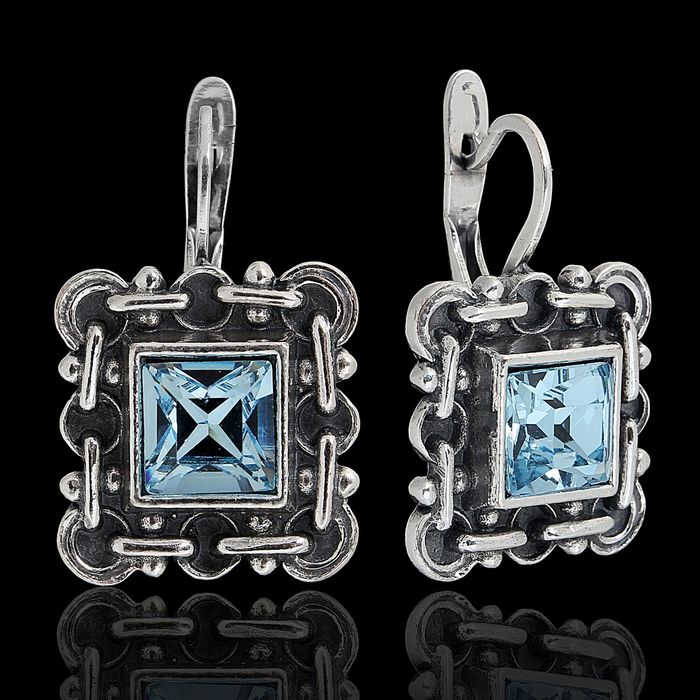 Серьги "Меган", цвет голубой в черненом серебре