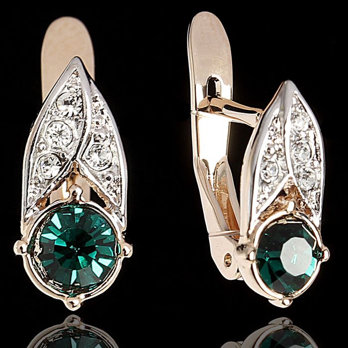 Серьги "Юнис", цвет зеленый в золоте