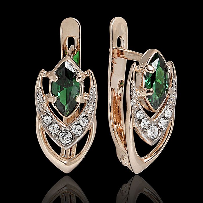 Серьги "Крибус", цвет зеленый в золоте