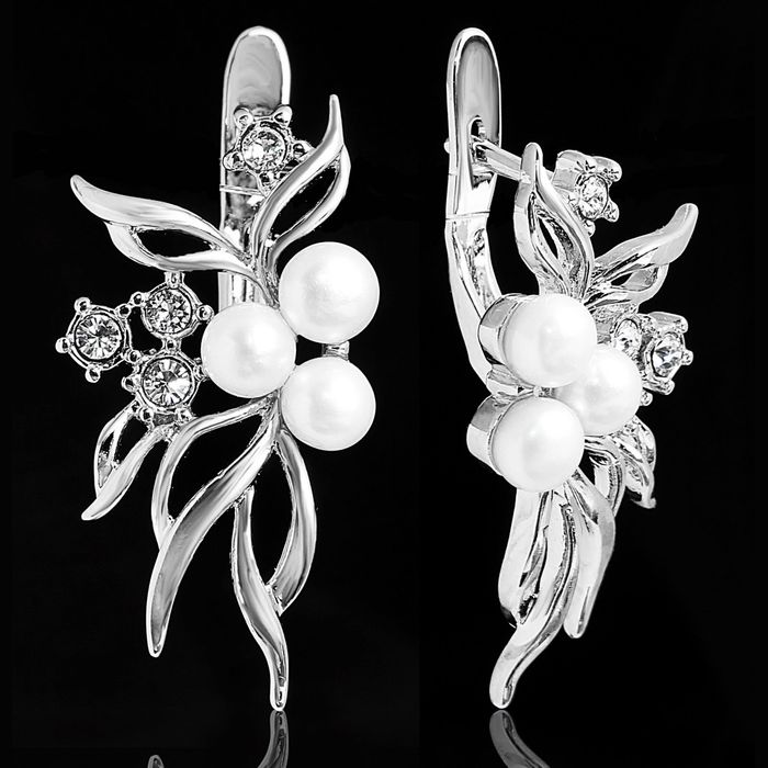 Серьги "Сония", цвет белый в чернёном серебре