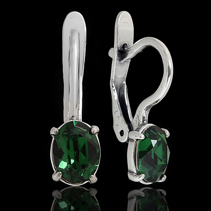 Серьги "Триса SW", цвет темно-зеленый  в черненом серебре