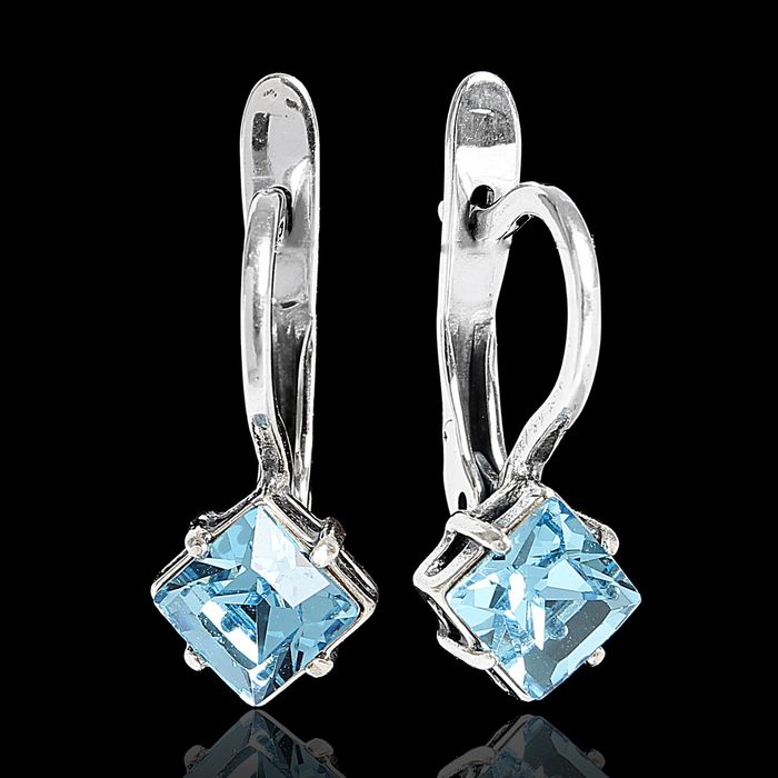 Серьги "Анфула SW", цвет голубой в чернёном серебре