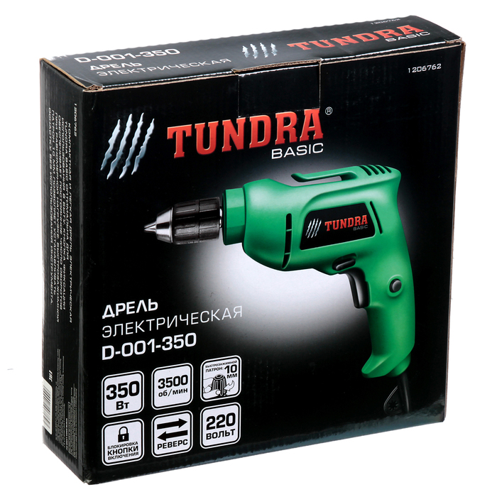 Дрель TUNDRA basic D-001-350, 350 Вт, 3500 об/мин, патрон быстрозажимной 10 мм