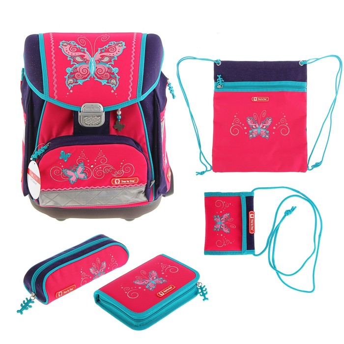 Ранец на замке Step By Step Touch Butterfly Dancer 33*38,5*23,5см, с наполнением, для девочки, розовый/синий
