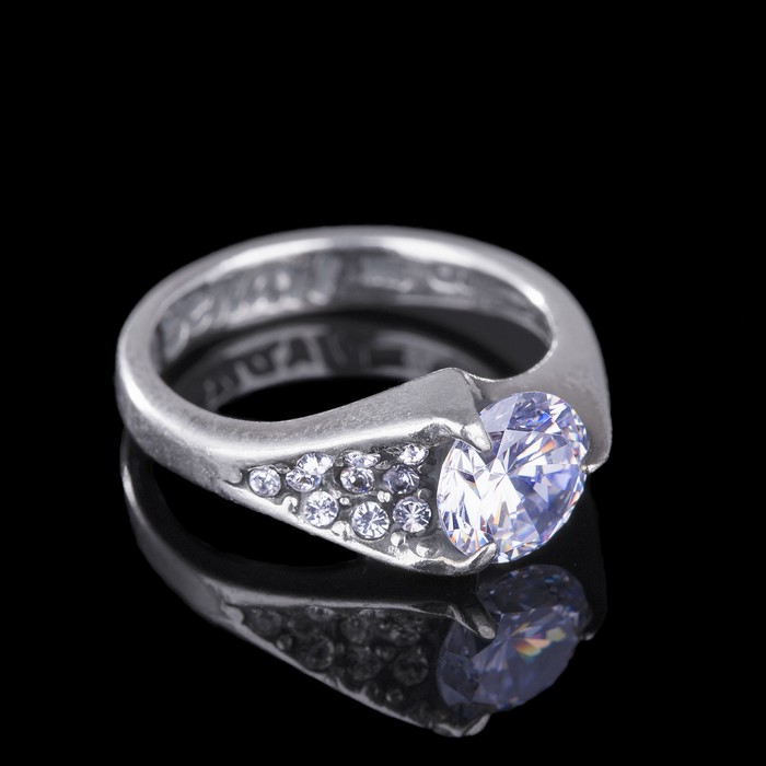 Кольцо "Росинка", размер 19, цвет белый в черненом серебре