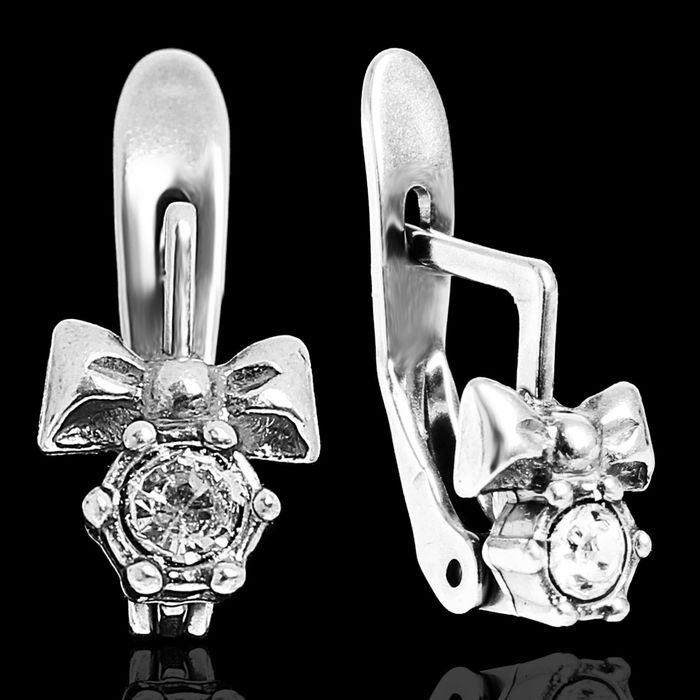 Серьги "Кася", цвет белый в чернёном серебре