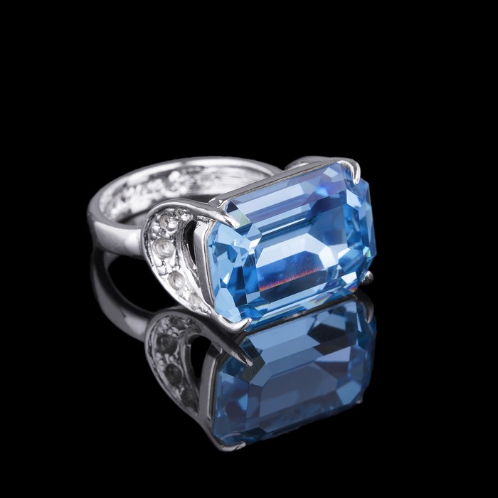 Кольцо "Шквал", размер 19, цвет бело-голубой в серебре