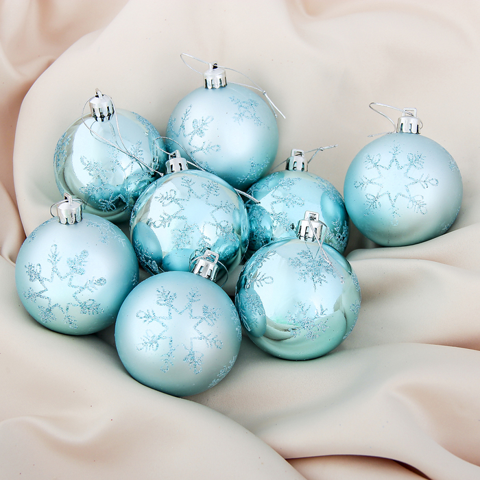 Новогодние шары "Резная снежинка" бирюзовые (набор 8 шт.)