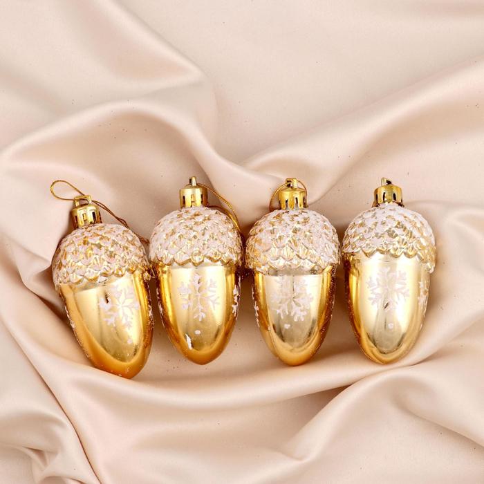 Ёлочные игрушки "Золотые жёлуди со снежинками" (набор 4 шт.)