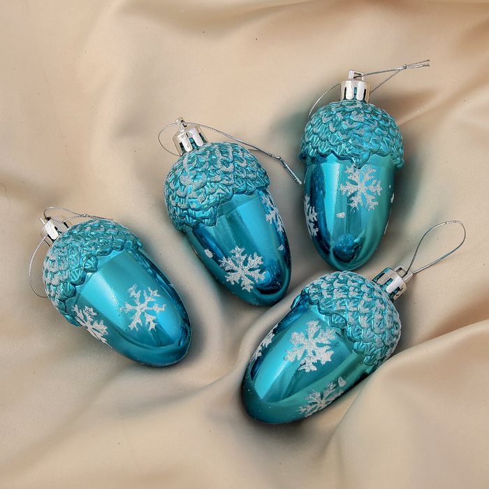 Ёлочные игрушки "Синие жёлуди со снежинками" (набор 4 шт.)