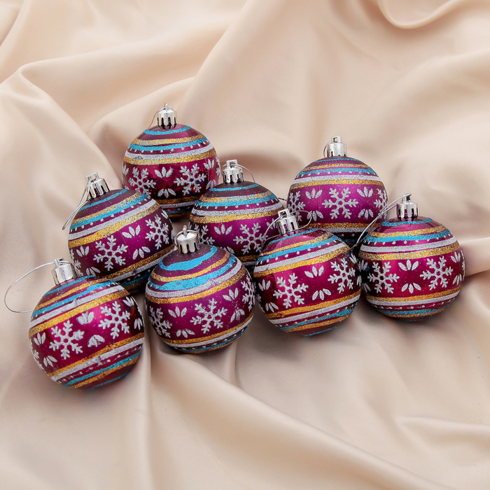 Новогодние шары "Лапландия" пурпурные (набор 8 шт.)