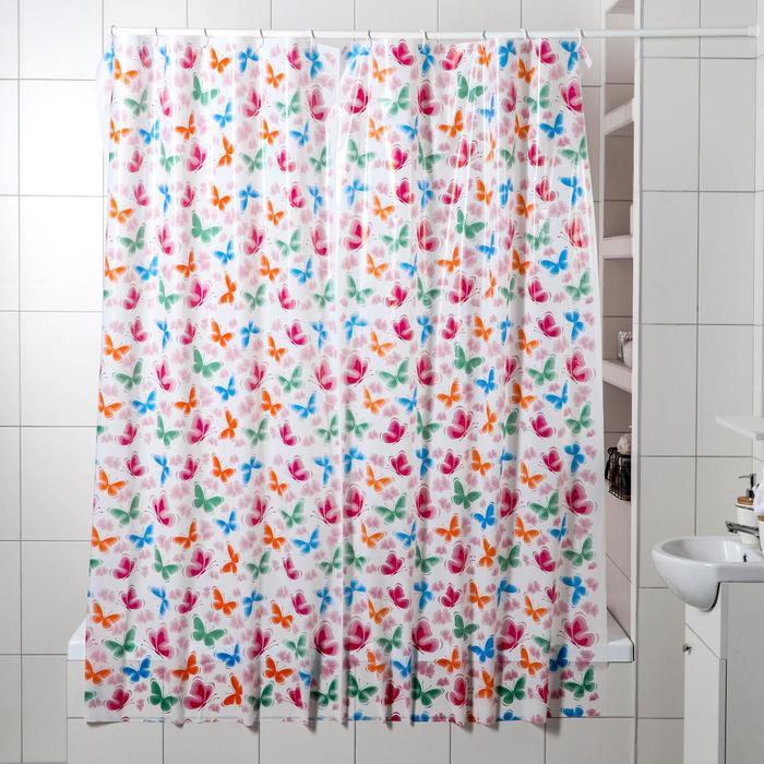 фото Штора для ванной комнаты «бабочки», 180×180 см, полиэтилен колорит