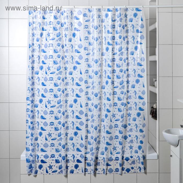 фото Штора для ванной комнаты «ракушки», 180×180 см, полиэтилен, цвет белый колорит