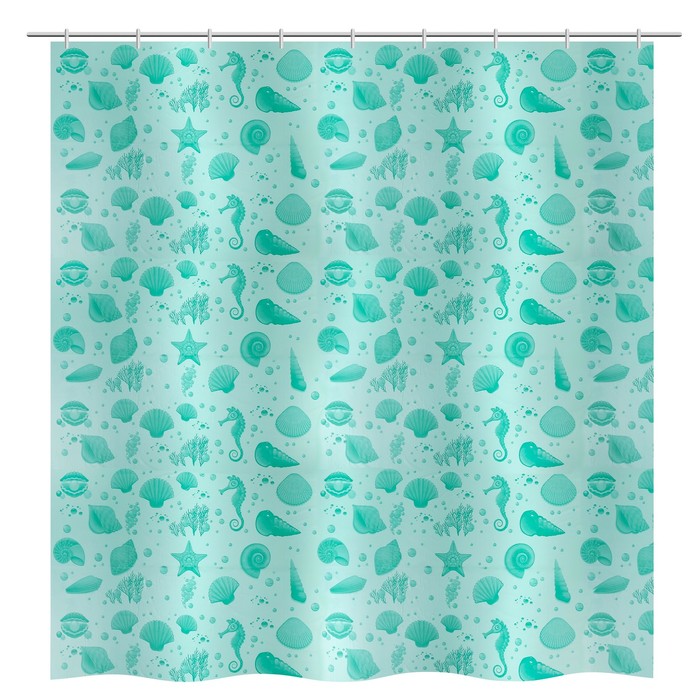 Штора для ванной комнаты «Ракушки», 180×180 см, полиэтилен, цвет зелёный
