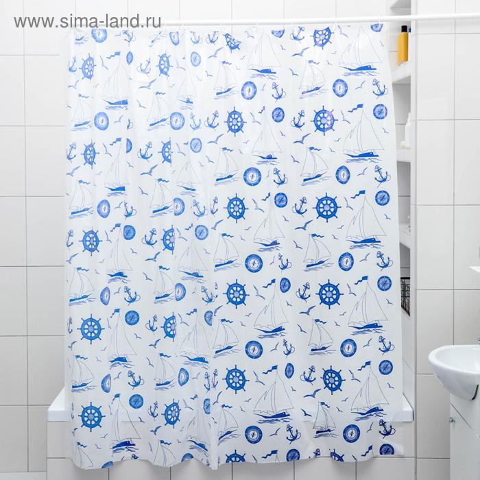 Штора для ванной комнаты «Кораблики», 180×180 см, полиэтилен, цвет белый