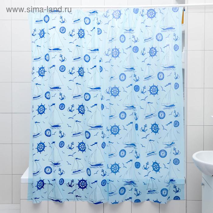 фото Штора для ванной комнаты «кораблики», 180×180 см, полиэтилен, цвет голубой колорит