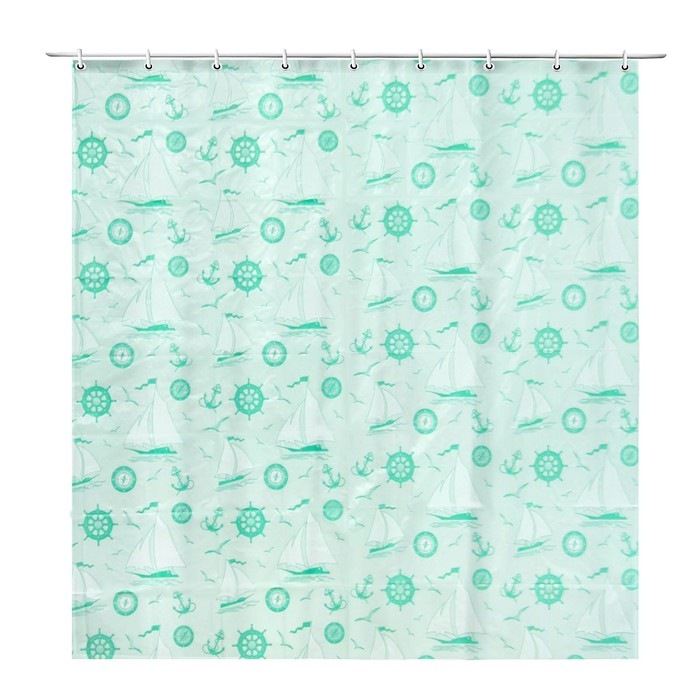 Штора для ванной 180х180 см "Кораблики", цвет зеленый