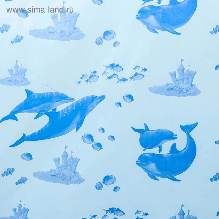 фото Штора для ванной «дельфины», 180×180 см, полиэтилен, цвет голубой колорит