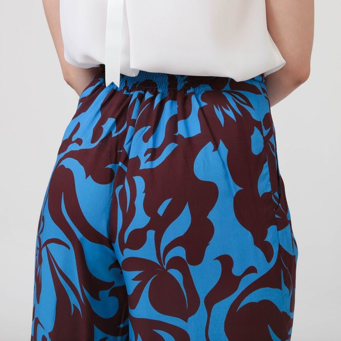 Брюки женские, размер 44, рост 170 см, цвет сине-коричневые цветы (арт. Y1161-0148)