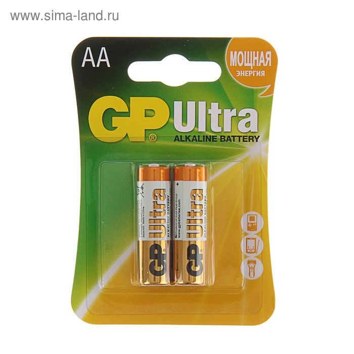 Батарейка алкалиновая GP Ultra, AA, LR6-2BL, 1.5В, блистер, 2 шт. батарейка алкалиновая duracell basic lr6 тип aa блистер 2 шт