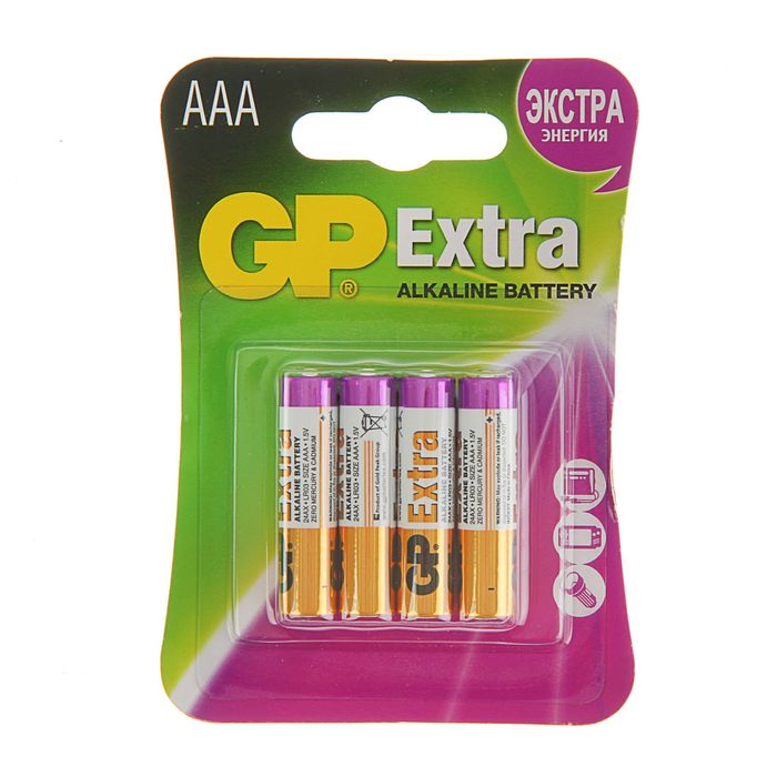 Батарейка алкалиновая GP Extra, ААА, LR03-4BL, блистер, 4 шт.