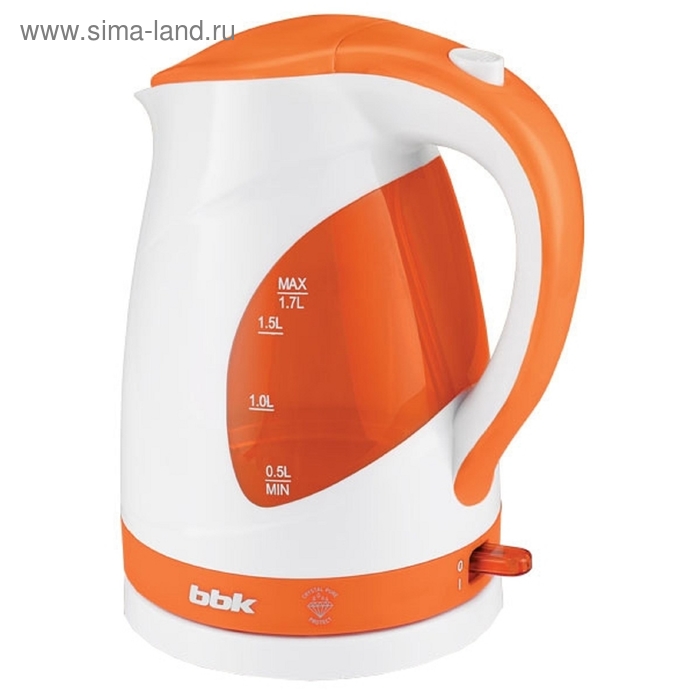 Чайник электрический BBK EK1700P, пластик, 1.7 л, 2200 Вт, бело-оранжевый