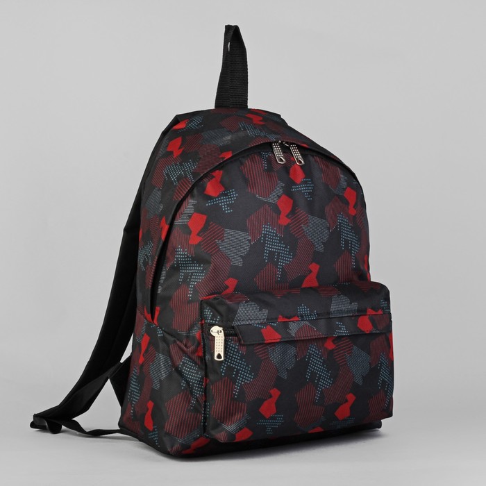 Рюкзак молодёжный на молнии "Ромбы", 1 отдел, 1 наружный карман, чёрный/красный