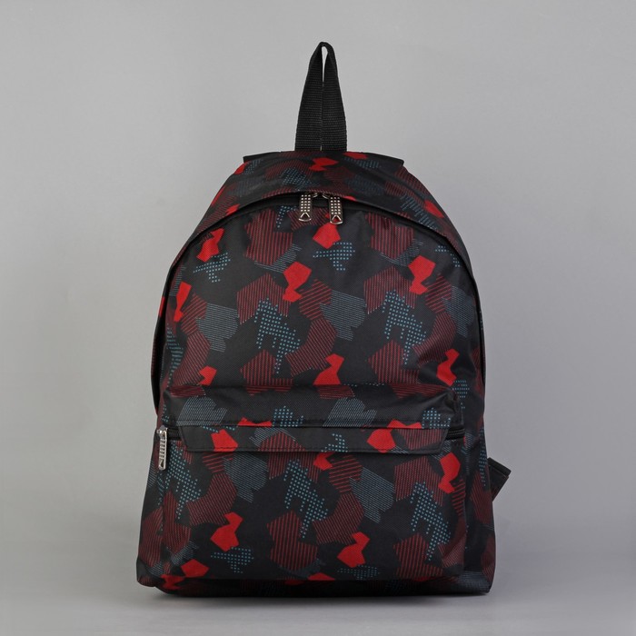 Рюкзак молодёжный на молнии "Ромбы", 1 отдел, 1 наружный карман, чёрный/красный