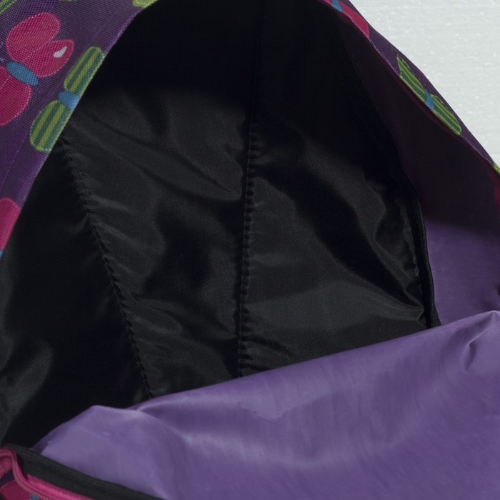 Рюкзак молодёжный на молнии "Большие бабочки", 1 отдел, 1 наружный карман, фиолетовый