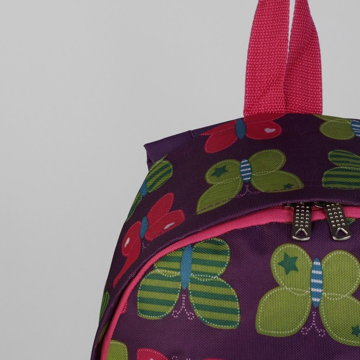 Рюкзак молодёжный на молнии "Большие бабочки", 1 отдел, 1 наружный карман, фиолетовый