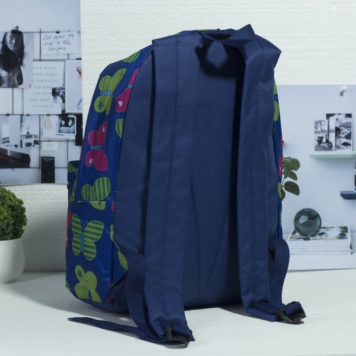 Рюкзак молодёжный на молнии "Большие бабочки", 1 отдел. 1 наружный карман, синий