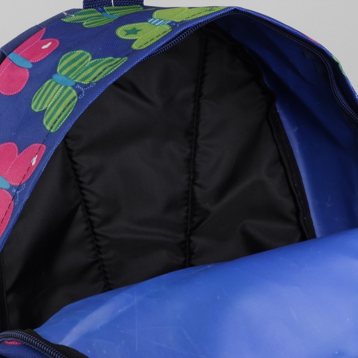 Рюкзак молодёжный на молнии "Большие бабочки", 1 отдел. 1 наружный карман, синий