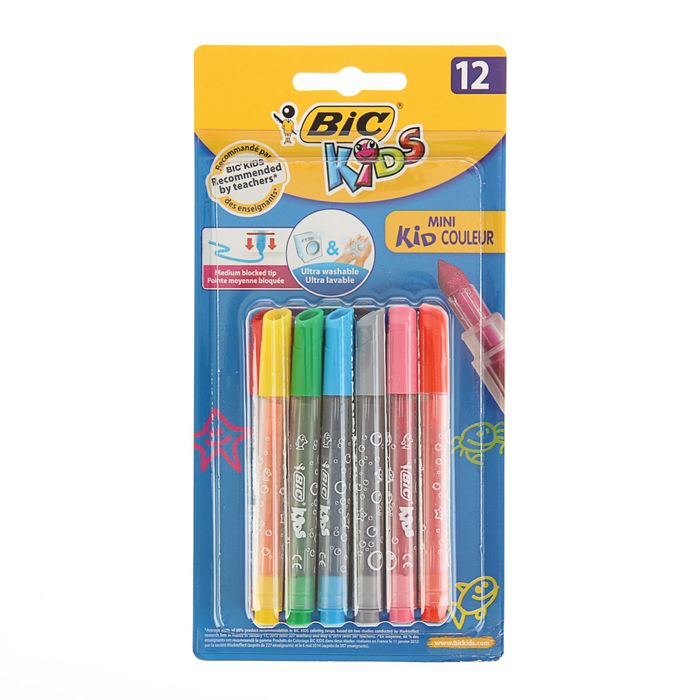 Фломастеры 12 цветов BIC Kids Mini Kid Colour, легко смываемые