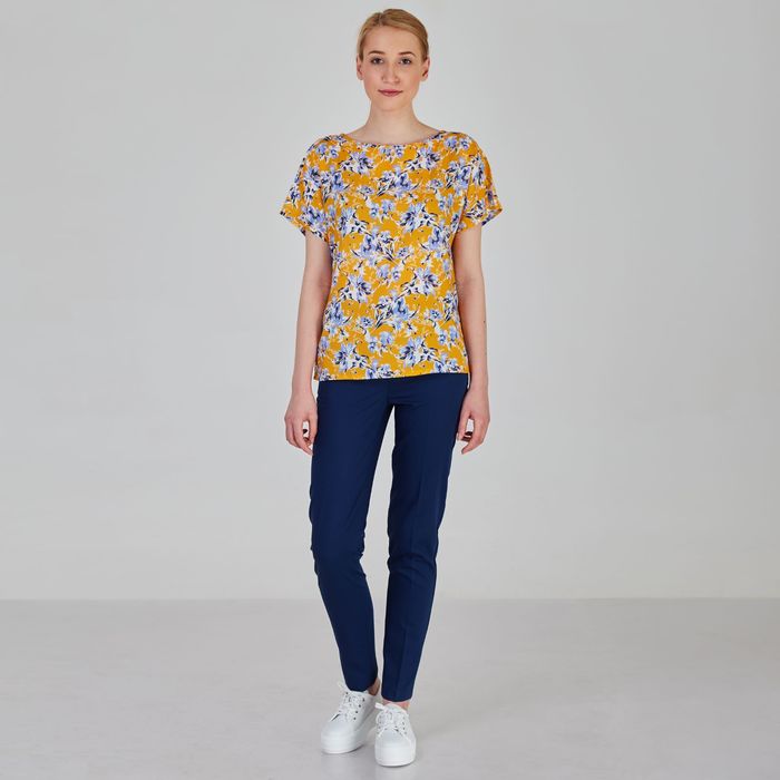 Блуза женская, размер 42, рост 170 см, цвет голубые цветы на желтом (арт. B1390-0869)