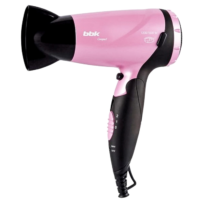 Фен BBK BHD1603i, 1600 Вт, ионизация, 2 режима, 2 скорости, коричневый/розовый