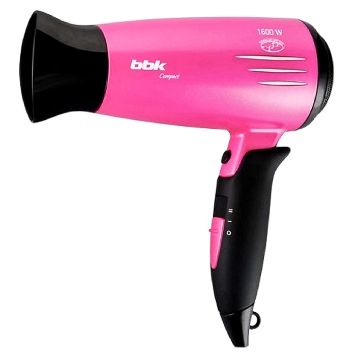 Фен BBK BHD1605i, 1600 Вт, ионизация, 2 режима, 2 скорости, черный/магента