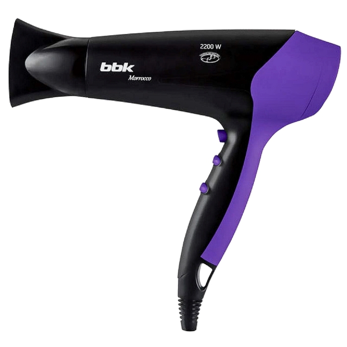 Фен BBK BHD3221i,  2200 Вт, 3 режима, 2 скорости, ионизация, черный/фиолетовый