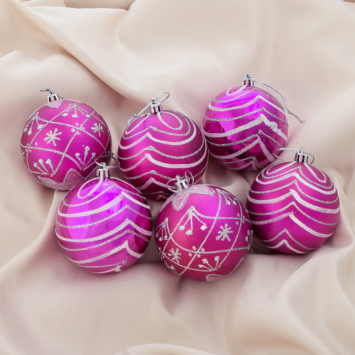 Новогодние шары "Малиновые узоры" (набор 6 шт.)