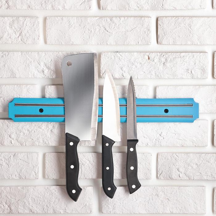 Держатель для ножей магнитный, 38 см, цвет синий держатель ножей магнитный 33 см цвет чёрный