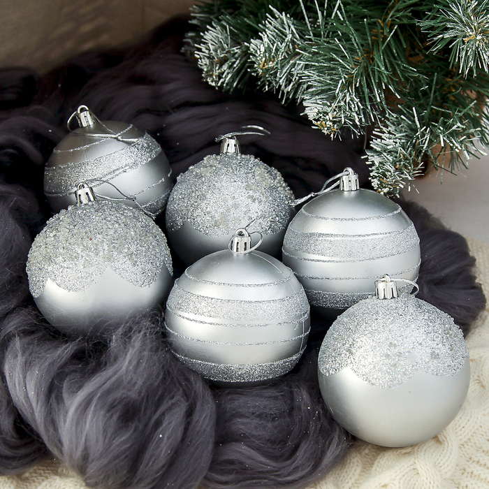 Новогодние шары "Серебряная деколь" (набор 6 шт.)